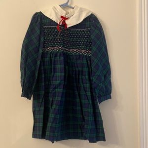 Vintage Polly flinders hand smocked green and blue checkered dress size 7